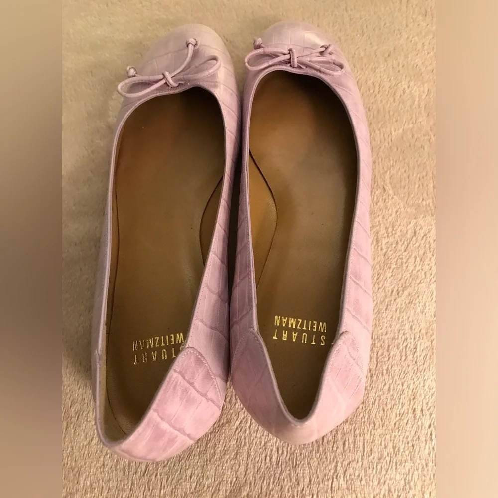 Stuart Weitzman Lilac Croc-Embossed Ballet Flats with Bow